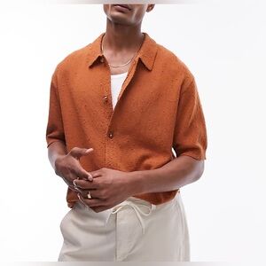 Topman NWT Men’s Knitted Textured‎ Button Througt in Rust Shirt Size M